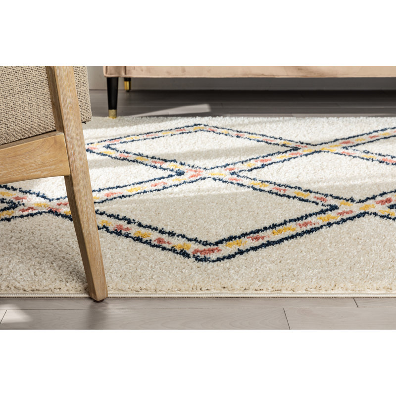 Ivory Geometric Shag Kids Rug, Easy Care Synthetic 8' x 10'