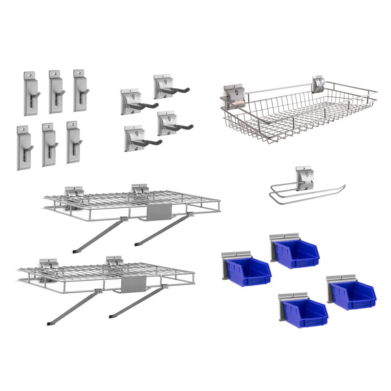 18-Piece Metal and Plastic Slatwall Hook and Basket Kit