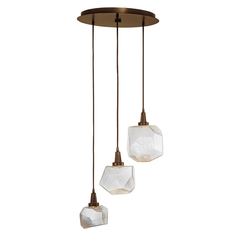 Gem Round 20" Matte Black and Bronze LED Chandelier with Hand-Blown Glass