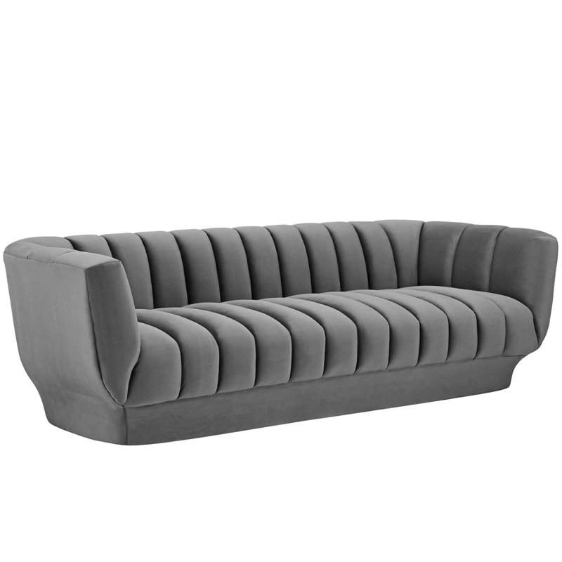 Vintage Glamour Gray Velvet Channel Tufted Sofa