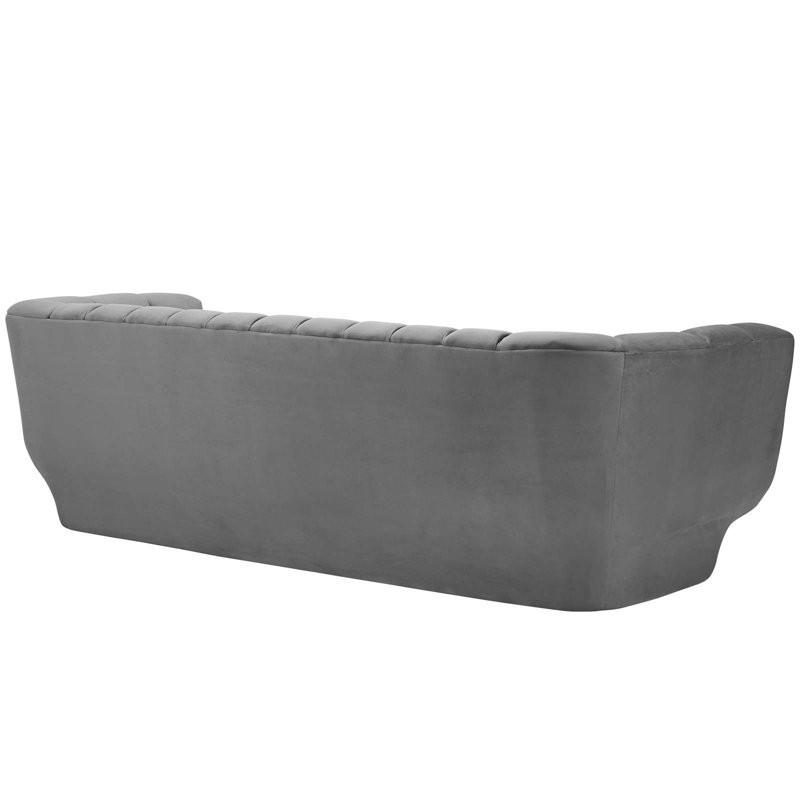 Vintage Glamour Gray Velvet Channel Tufted Sofa