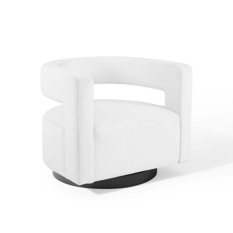 Elegant White Velvet Swivel Accent Armchair with Matte Black Base