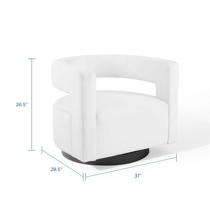 Elegant White Velvet Swivel Accent Armchair with Matte Black Base