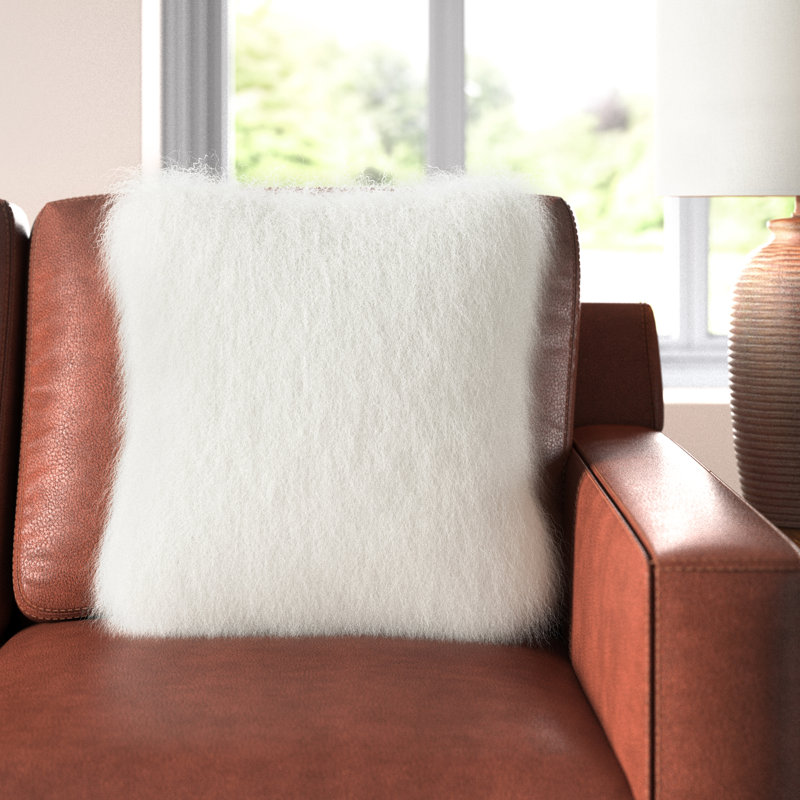 White Tibetan Sheep Fur Square Throw Pillow