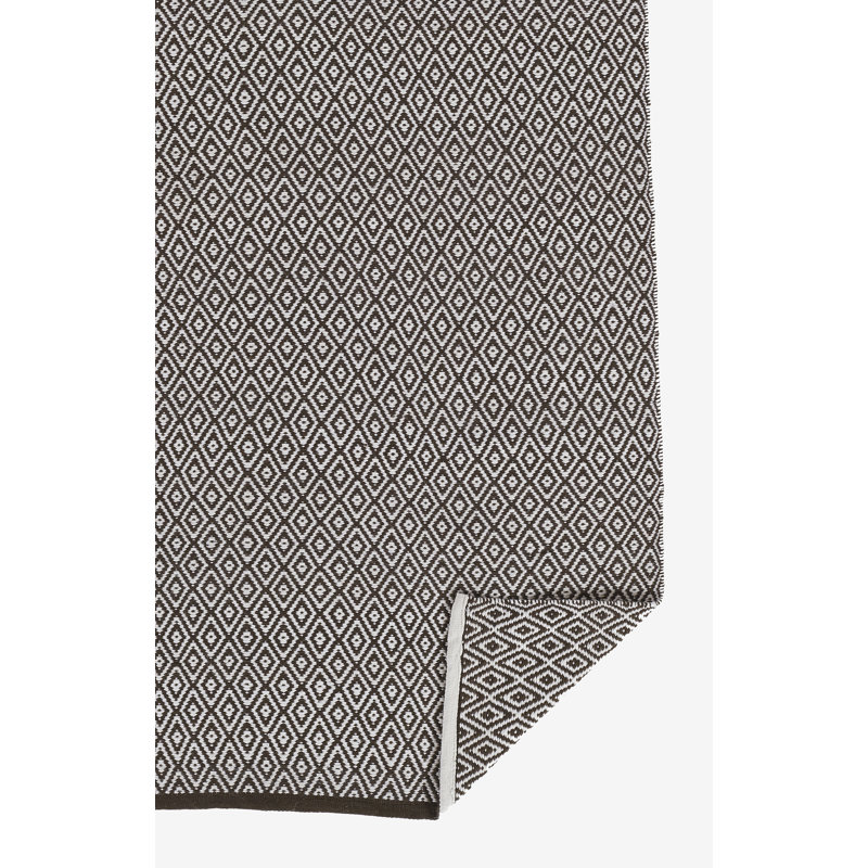 Brown and White Hand Woven Synthetic Diamond Pattern Rug