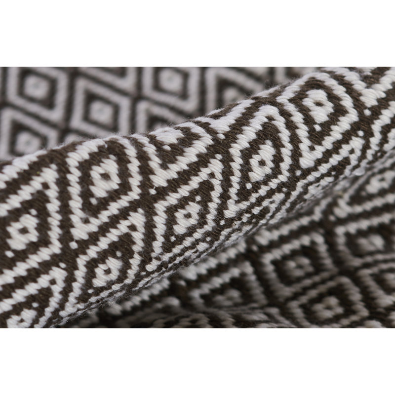 Brown and White Hand Woven Synthetic Diamond Pattern Rug