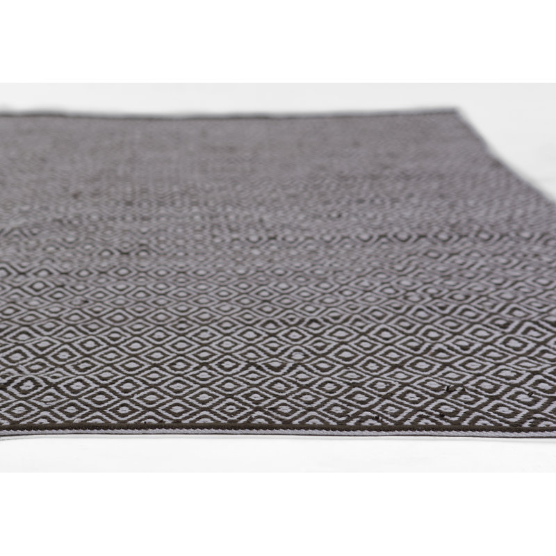 Brown and White Hand Woven Synthetic Diamond Pattern Rug