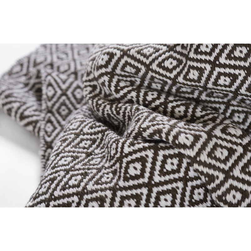 Brown and White Hand Woven Synthetic Diamond Pattern Rug