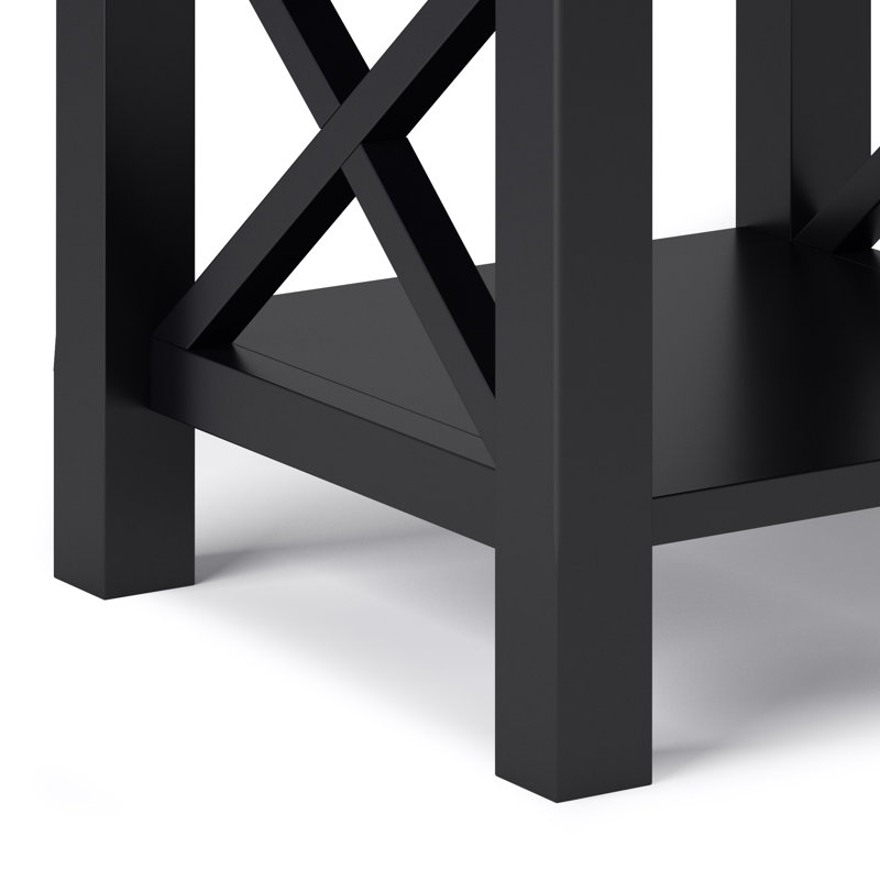 Black Pine Wood End Table with Storage Drawer
