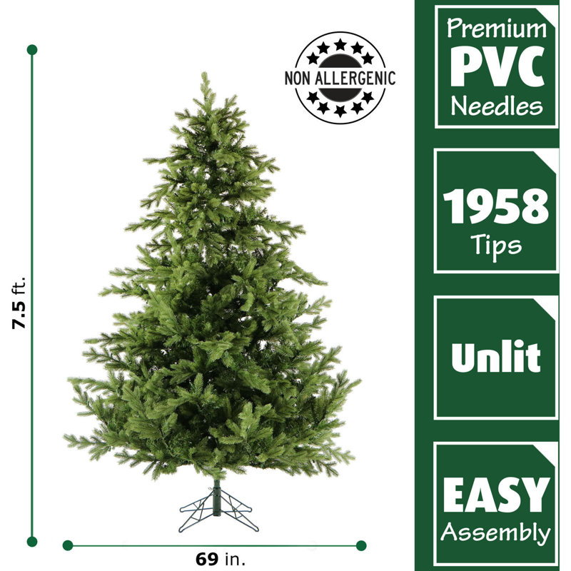 7.5-Foot Green Pine Artificial Christmas Tree with Hinged Branches