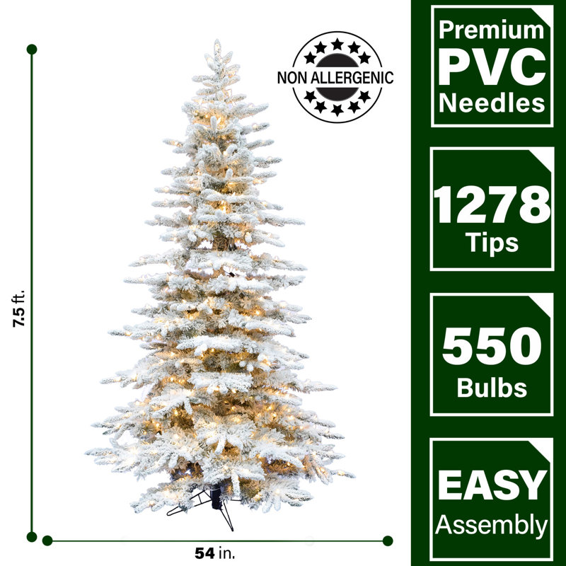 7.5-Foot Flocked Pine Christmas Tree with White Lights