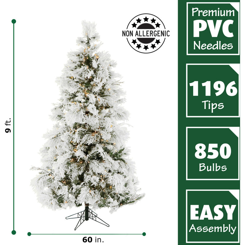 9ft White Flocked Pine Pre-Lit Artificial Christmas Tree