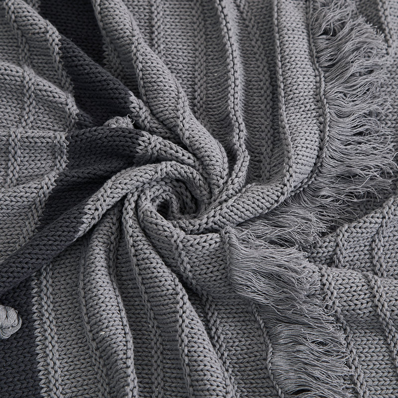Gray 19" x 14" Knitted Cotton Reversible Throw Pillow