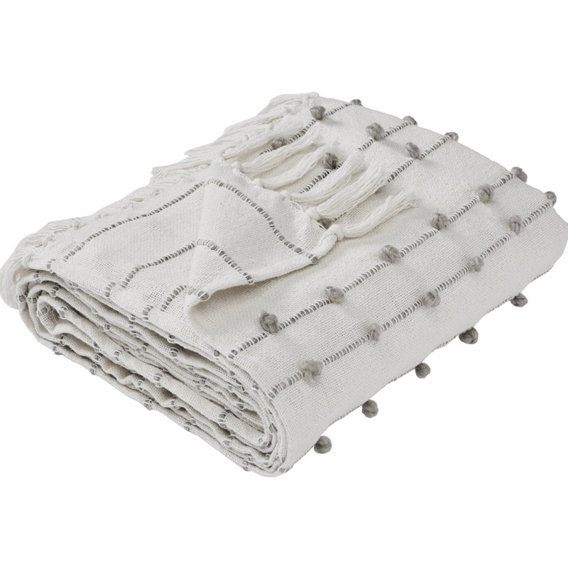 Ivory Cotton Knitted Reversible Throw Blanket, 60 x 70