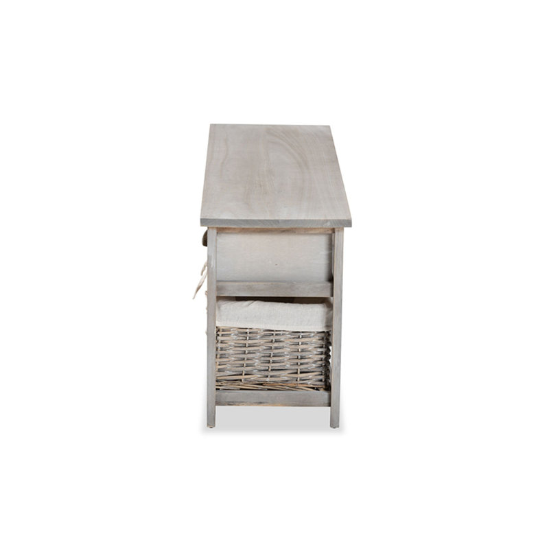 Mabyn Light Grey Wood & Wicker 3-Drawer Storage Bench