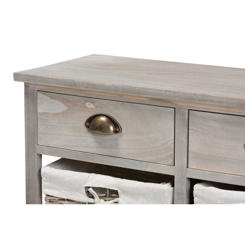 Mabyn Light Grey Wood & Wicker 3-Drawer Storage Bench