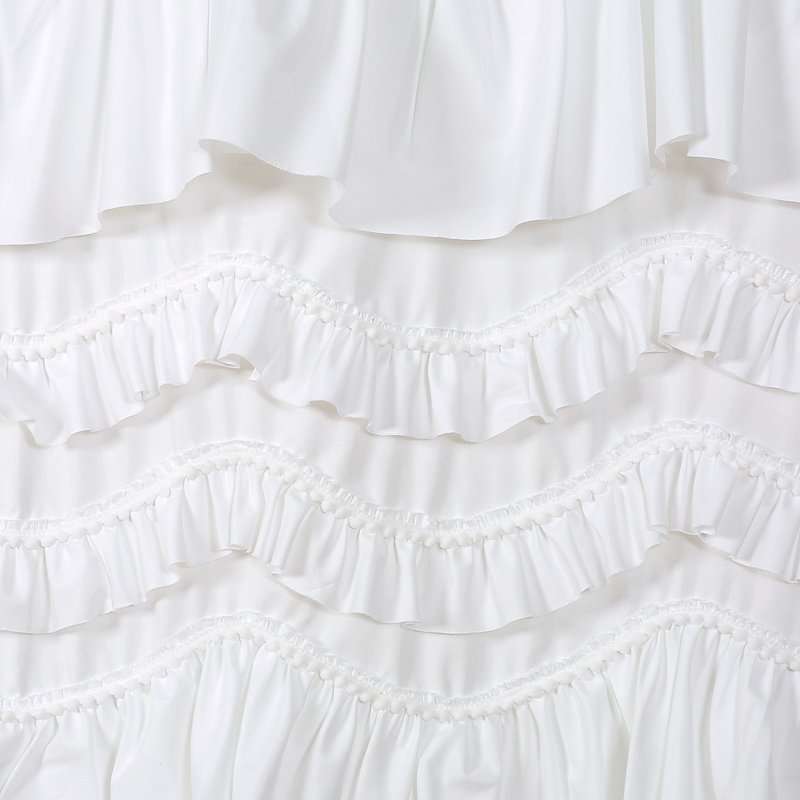 Kemmy White Ruffled Light-Filtering Polyester Curtain Panel