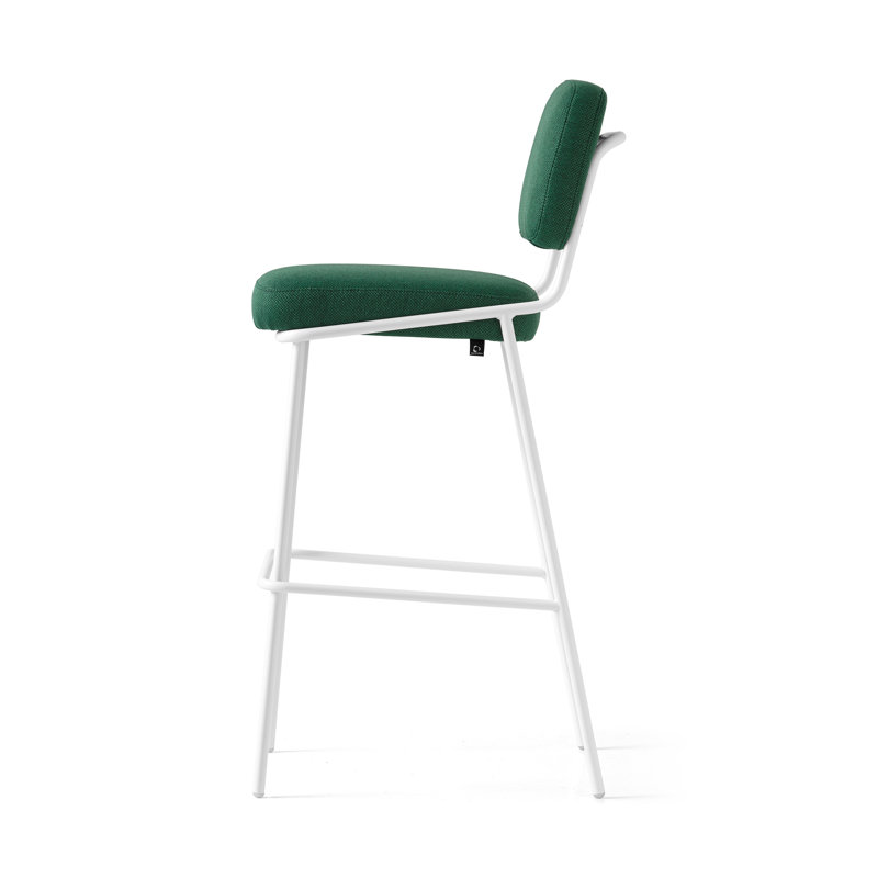 Matte Optic White and Forest Green Upholstered Counter Stool with Metal Frame