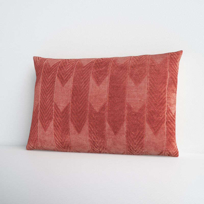 Floretta Modern Chevron Cotton Lumbar Pillow in Beige
