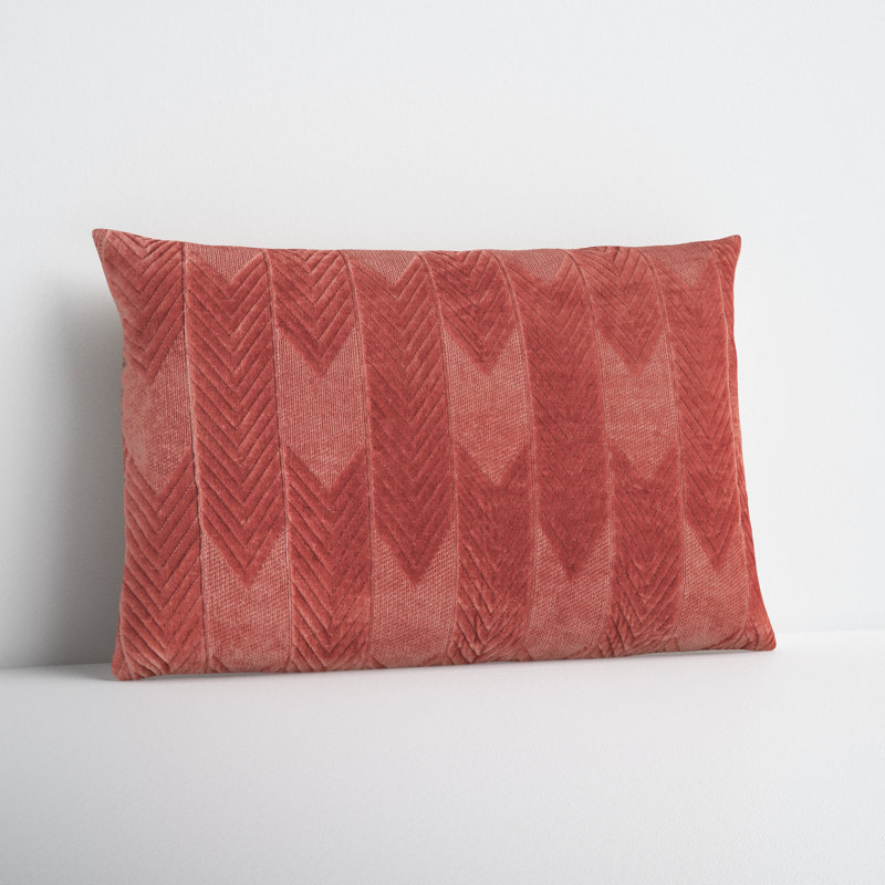 Floretta Modern Chevron Cotton Lumbar Pillow in Beige