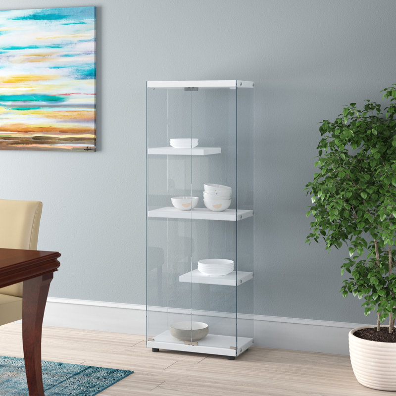 Maxwell Transitional Glam 68'' Transparent Glass Curio Cabinet