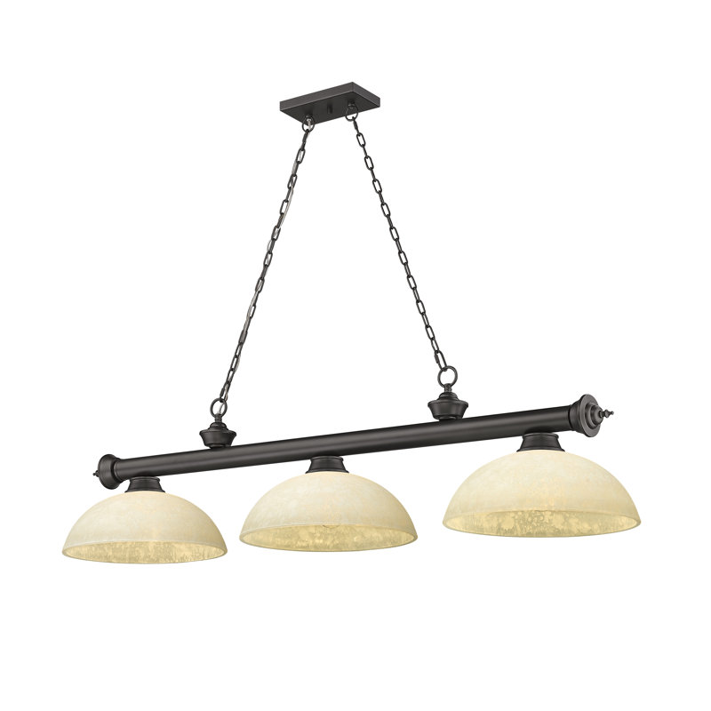 Bronze 3-Light Billiard Pendant with Golden Mottle Glass Shades