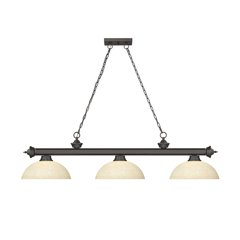 Bronze 3-Light Billiard Pendant with Golden Mottle Glass Shades