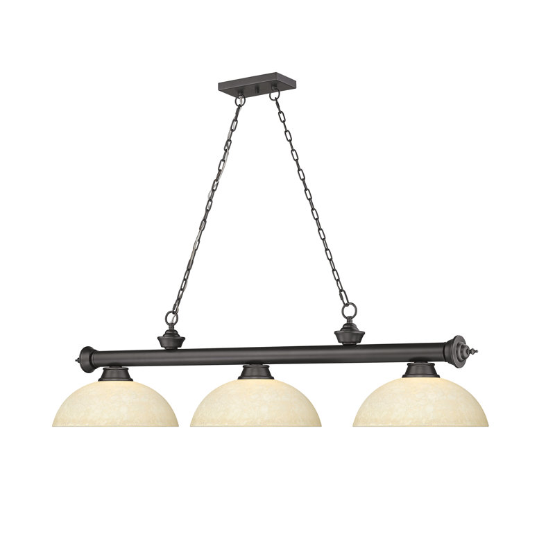 Bronze 3-Light Billiard Pendant with Golden Mottle Glass Shades