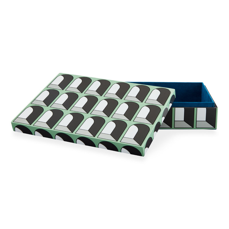Large Green Lacquer Stacking Box with Fabric Interior