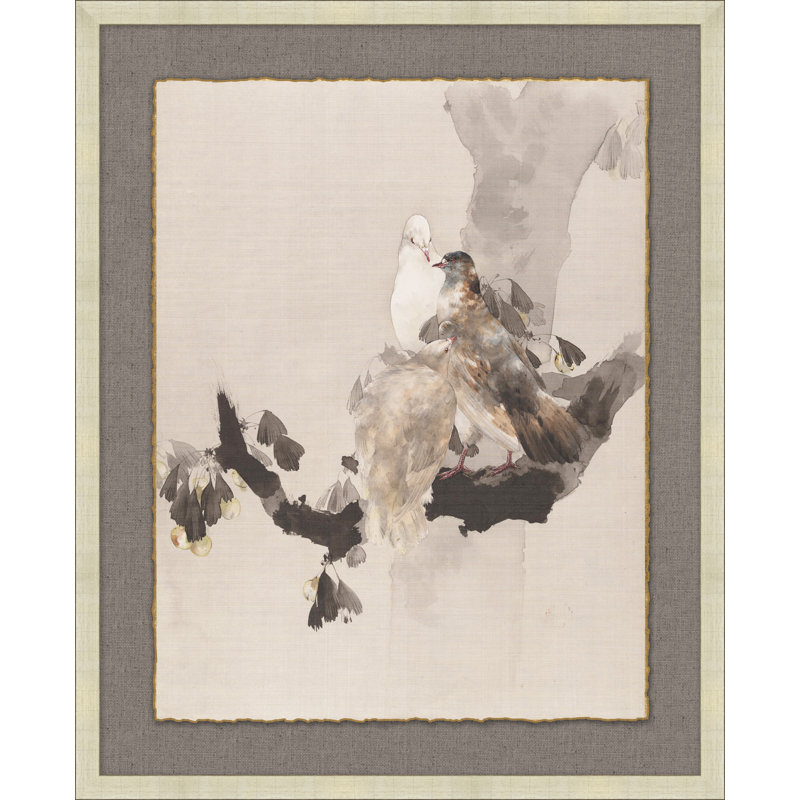 Gold Framed Hand-Embellished Bird Acrylic Painting