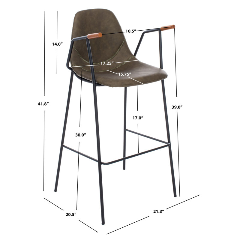 Tanner Transitional Olive Leather Bar Stool with Metal Frame
