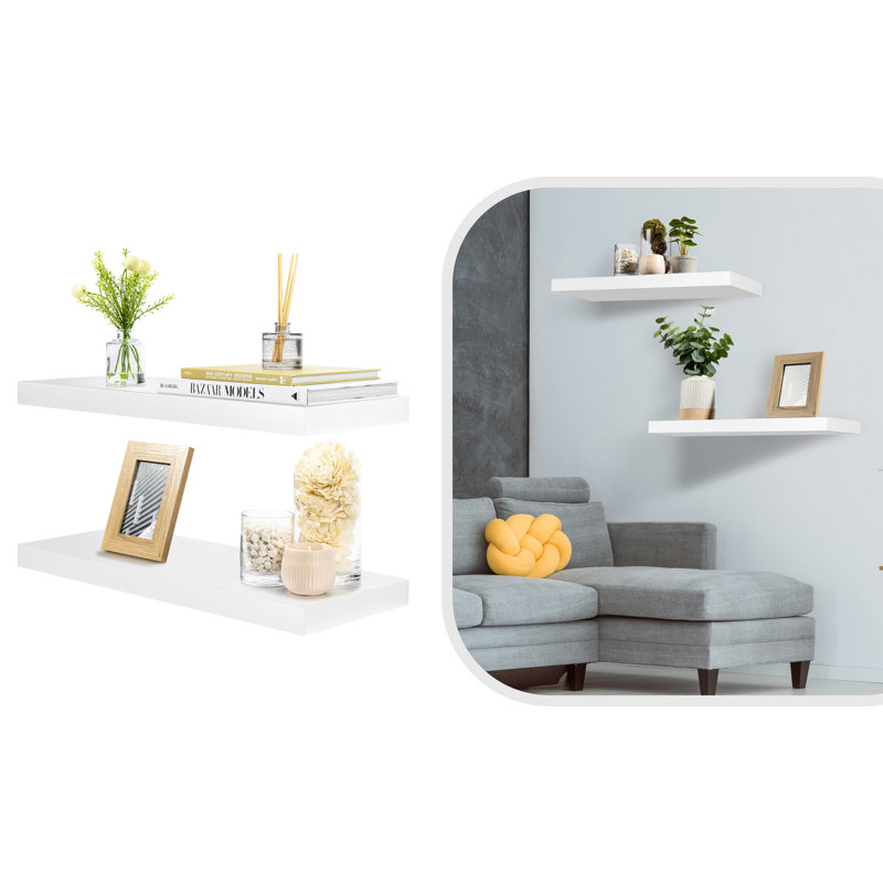 Modern White Faux Wood 25'' Floating Wall Shelf Set