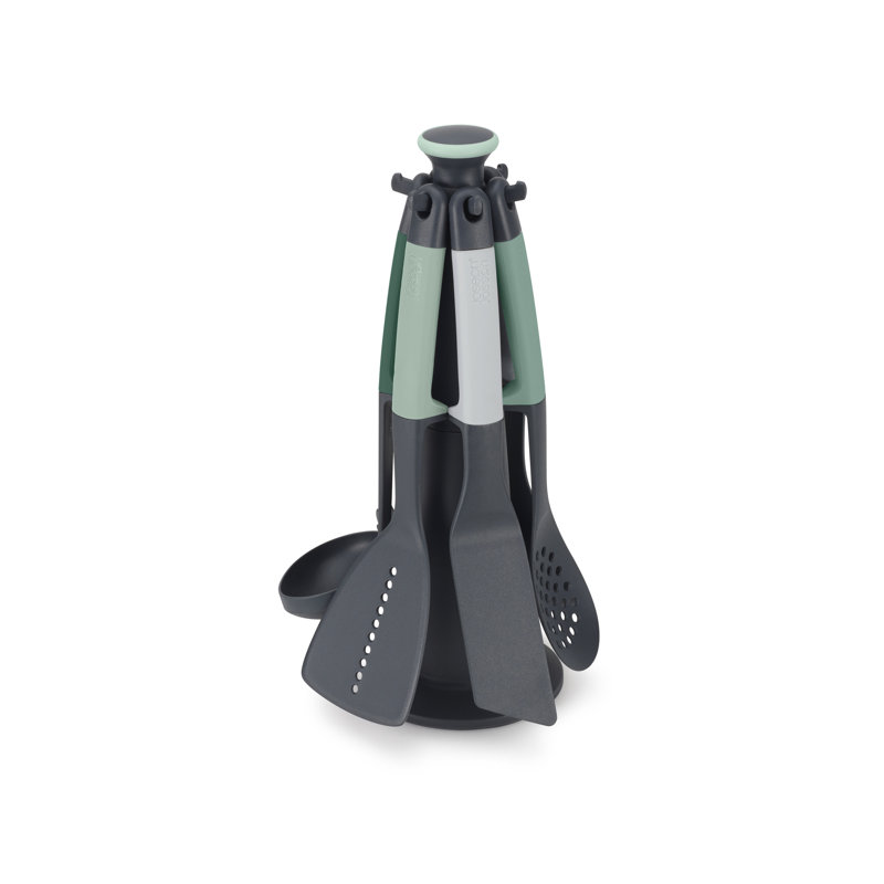 Sage Green 6-Piece Kitchen Utensil Set with Rotating Stand