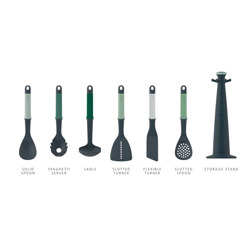 Sage Green 6-Piece Kitchen Utensil Set with Rotating Stand