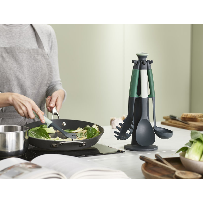 Sage Green 6-Piece Kitchen Utensil Set with Rotating Stand