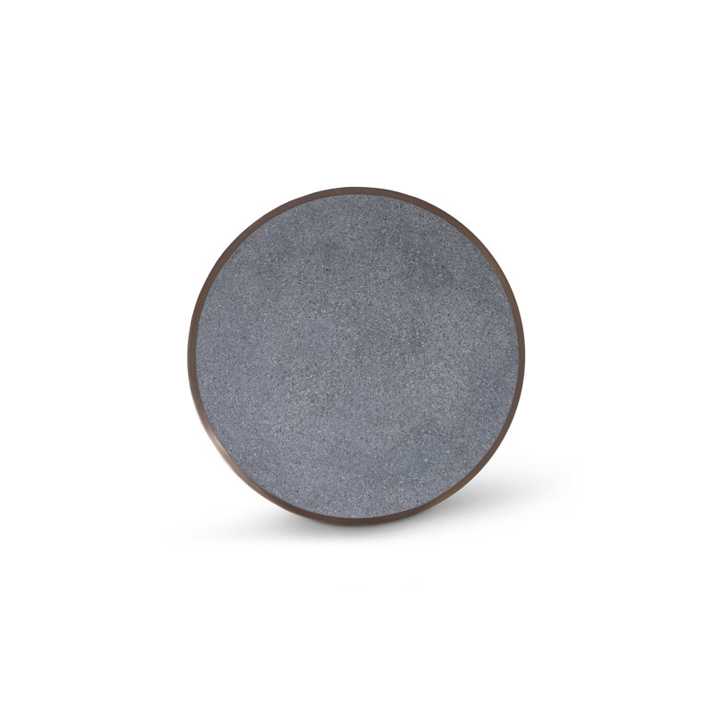 Transitional Gray-Brown Ribbed Drum Side Table with Concrete Top