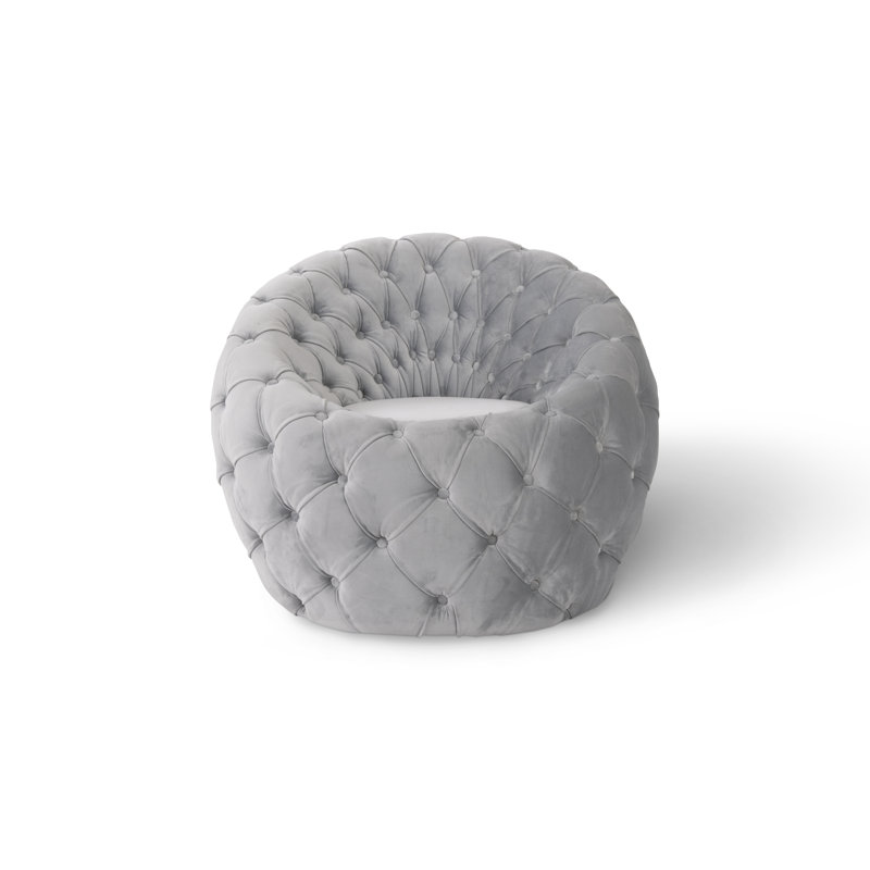 Transitional Cool Gray Velvet Barrel Arm Chair