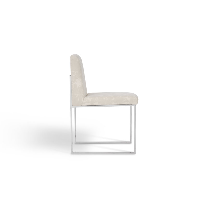 Transitional Velvet Upholstered White Metal Side Chair