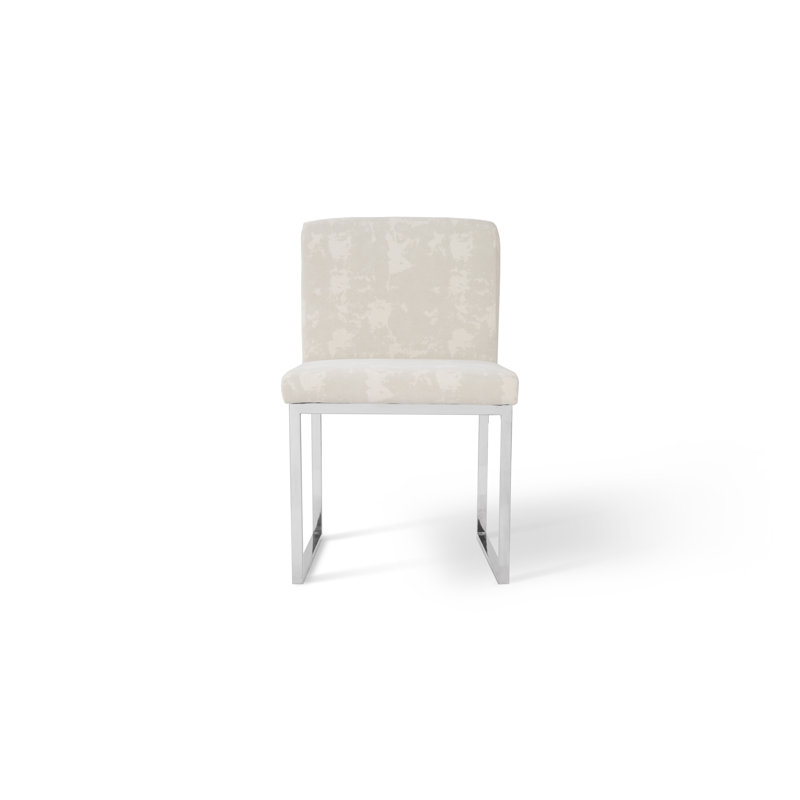 Transitional Velvet Upholstered White Metal Side Chair