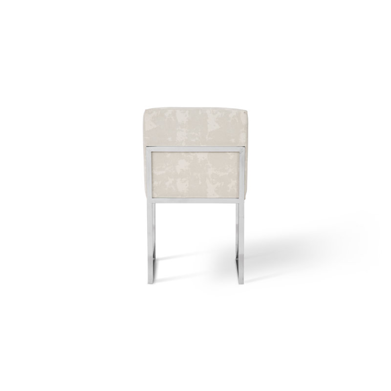 Transitional Velvet Upholstered White Metal Side Chair