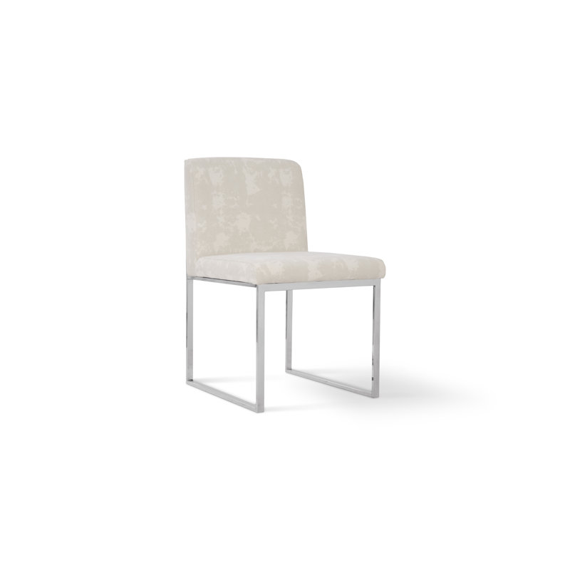 Transitional Velvet Upholstered White Metal Side Chair