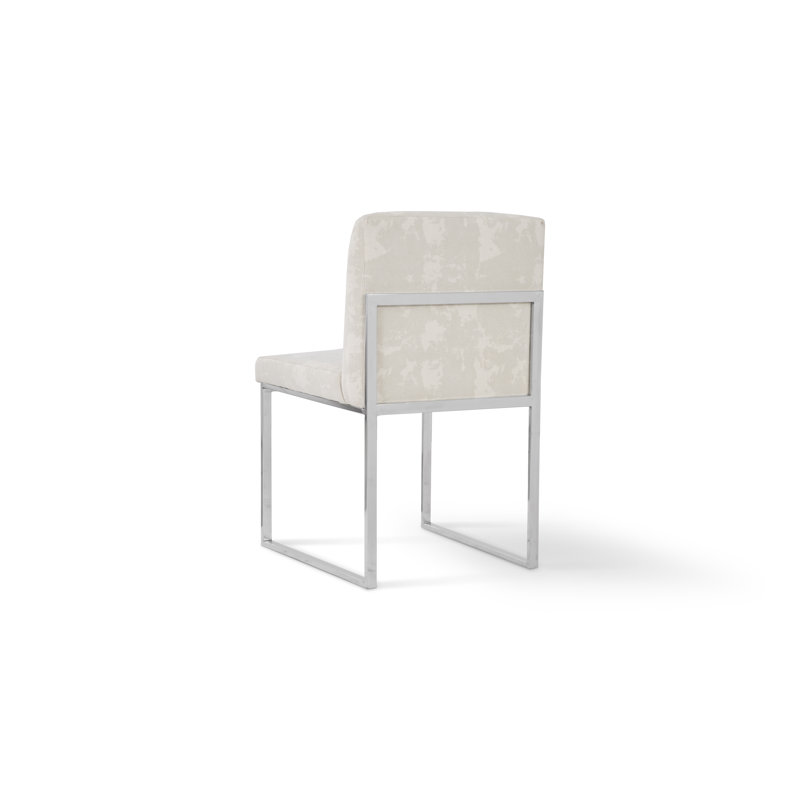 Transitional Velvet Upholstered White Metal Side Chair