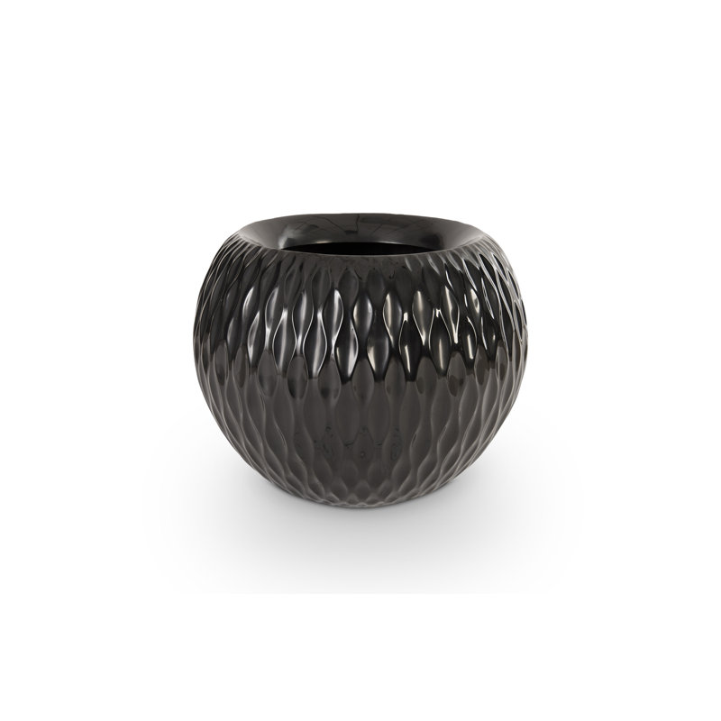 Citlali Ripple Black Gel Coat Indoor/Outdoor Handmade Planter