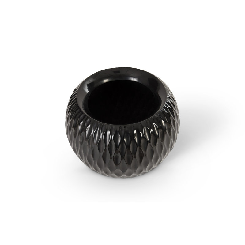 Citlali Ripple Black Gel Coat Indoor/Outdoor Handmade Planter