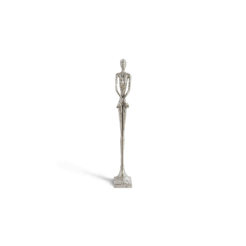 Contemporary Silver Leaf Resin Female Statue, 33" Tall
