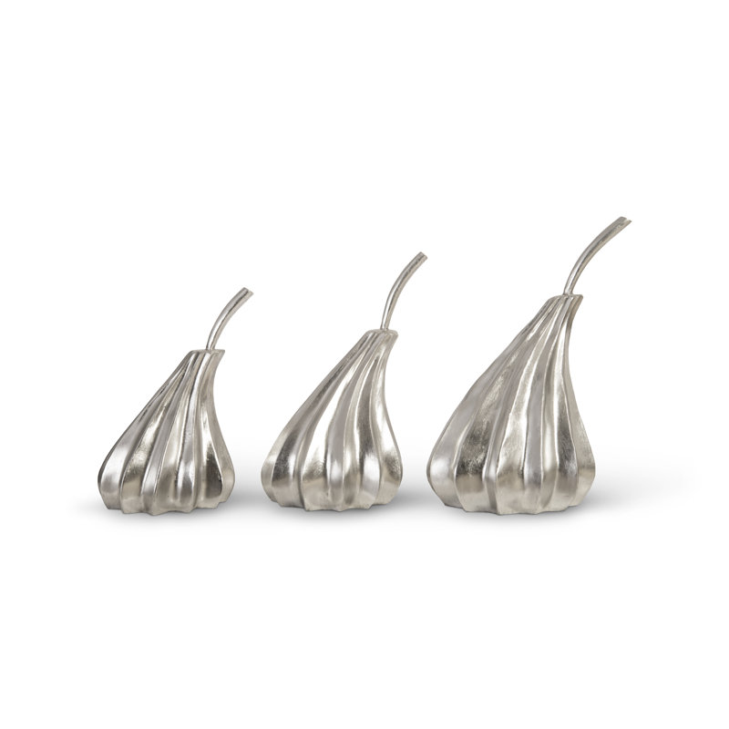 Handmade Silver Leaf Wood Pear Sculpture Set of 3