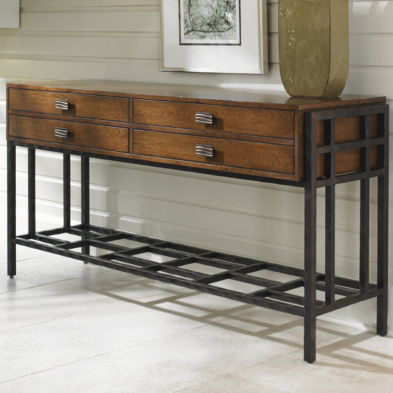 Transitional Brown 68'' Wooden Sideboard with Hammered Metal Base