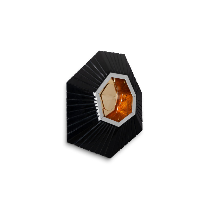 Large Black and Gold Hexagon Wall Tile with Mirror