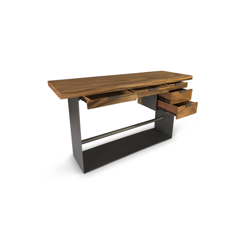 Dimensional Contemporary Black/Brown Solid Wood Home Office Desk with Drawer