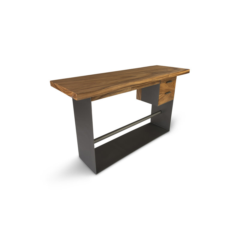 Dimensional Contemporary Black/Brown Solid Wood Home Office Desk with Drawer